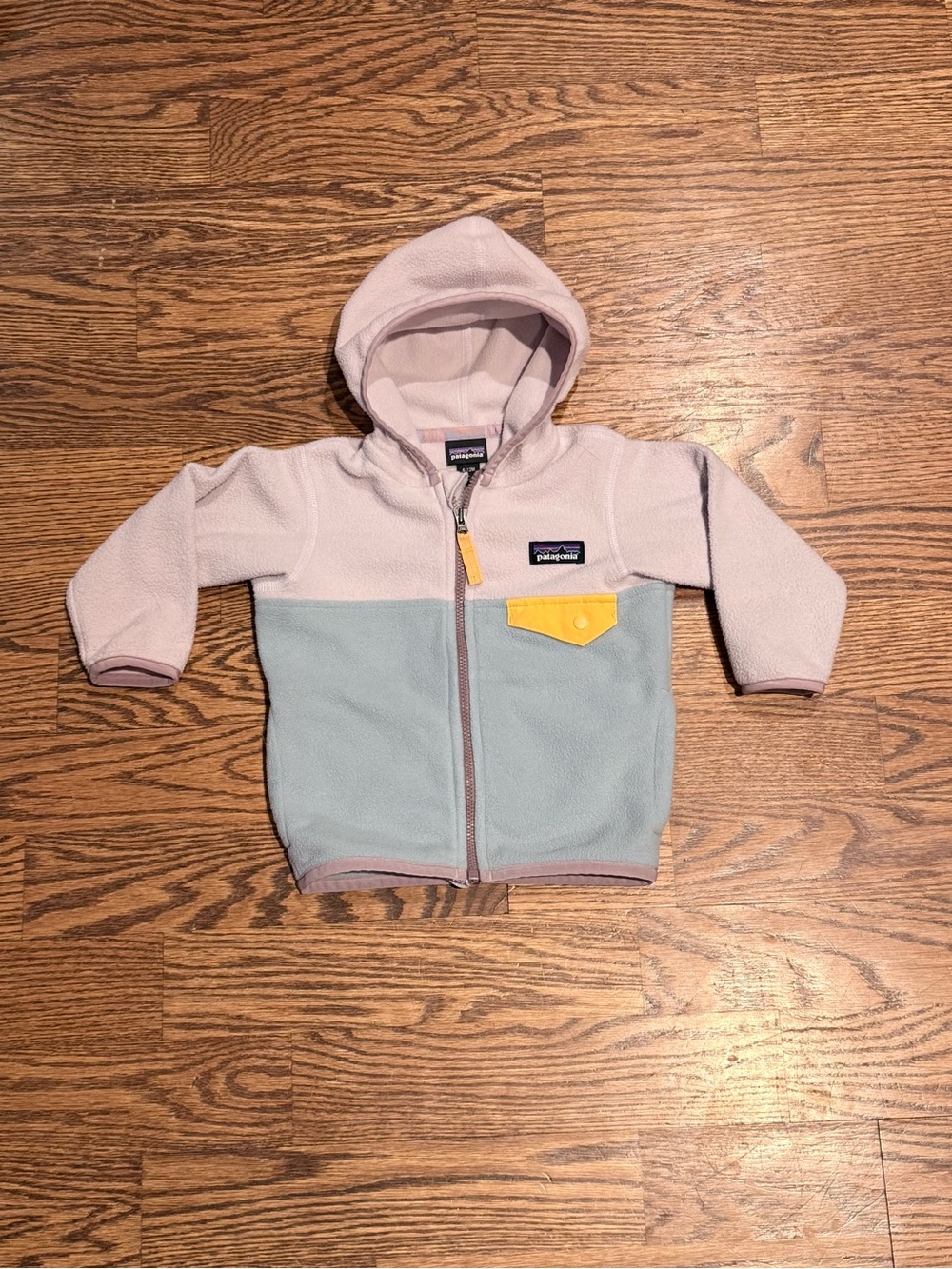 Patagonia microsnap Colorblocked Hooded Fleece Jacket 6-12 months
